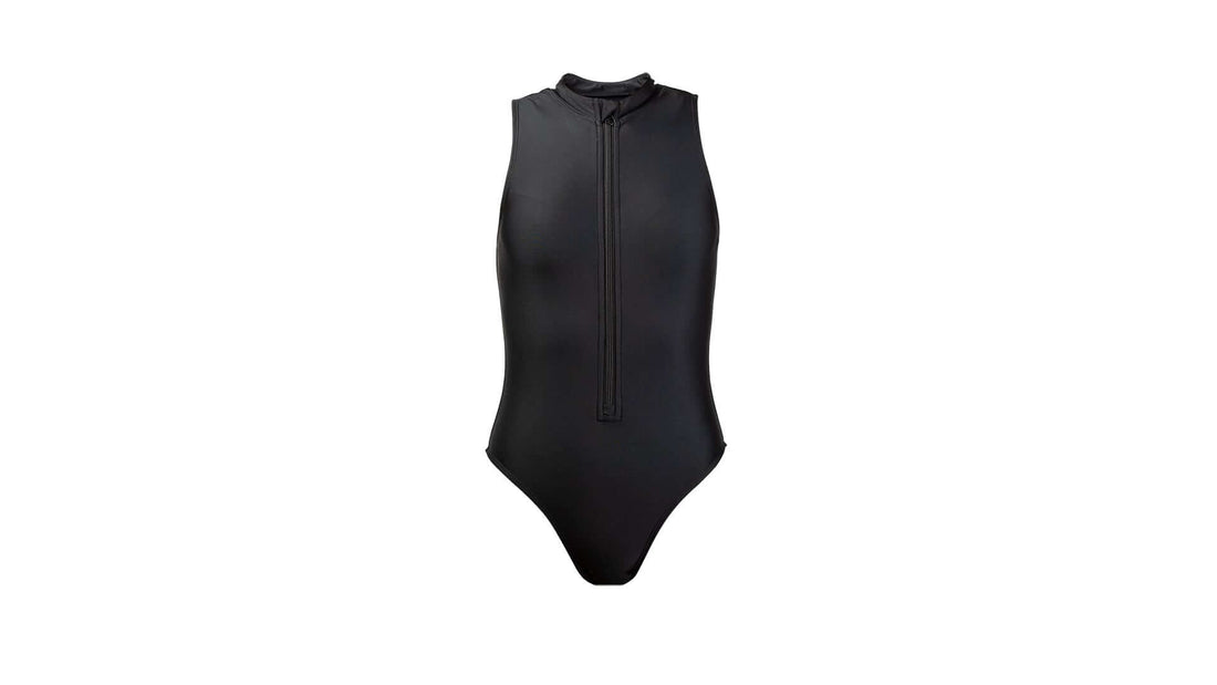 Black One Piece Swimsuit with Zipper